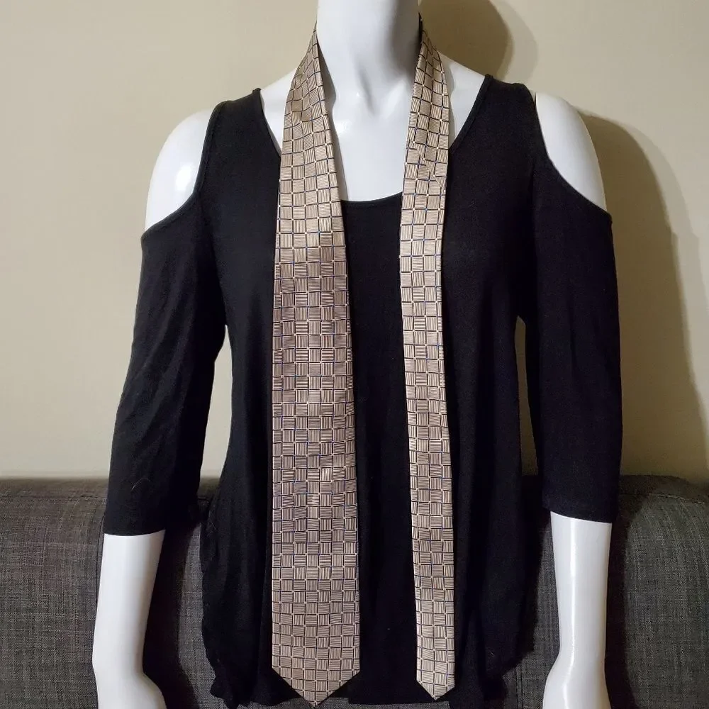 Jos A Bank Tan & Blue Square Patterned Silk Tie